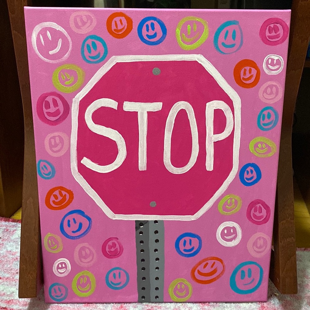 Pink Stop Sign Dorm Room Art!